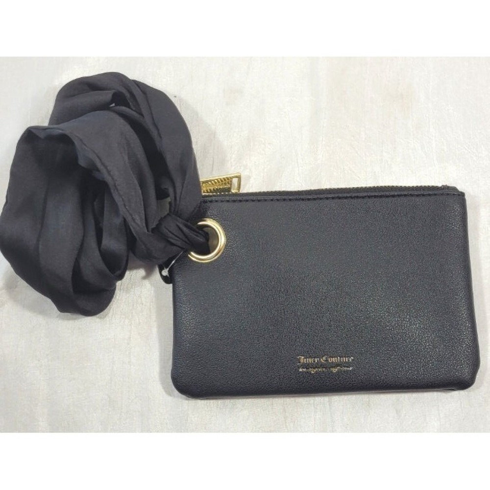 Juicy Couture Faux Leather Wristlet w/ Hair Tie - Black - 5" x 7.5" - NWOT